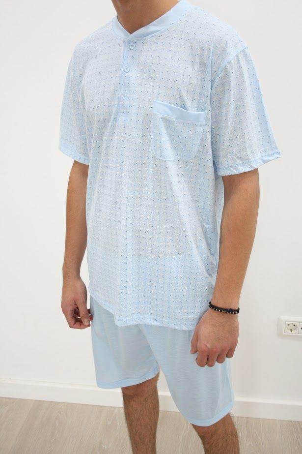 Pijama scurtă din bumbac, Bleu - Rammi.ro