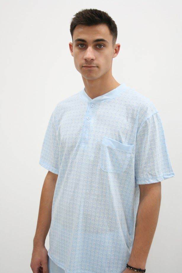 Pijama scurtă din bumbac, Bleu - Rammi.ro