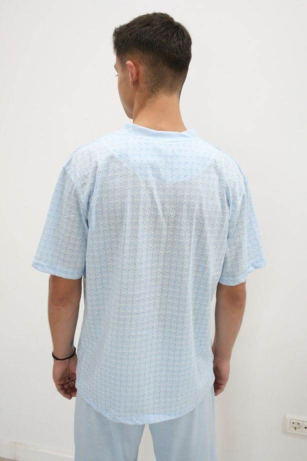 Pijama scurtă din bumbac, Bleu - Rammi.ro