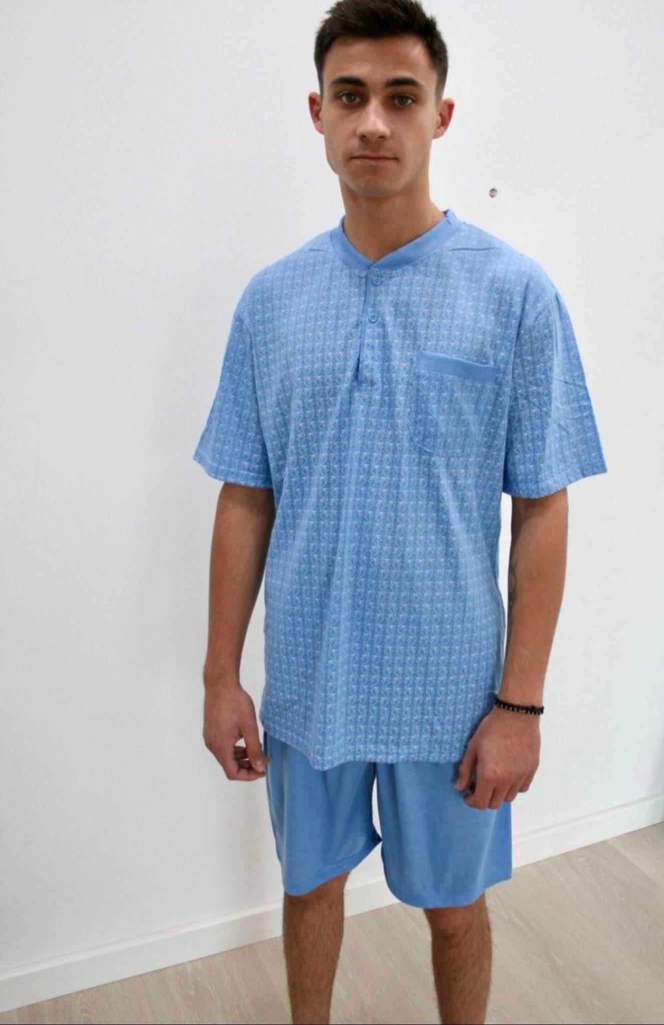 Pijama scurtă din bumbac, Albastru - Rammi.ro