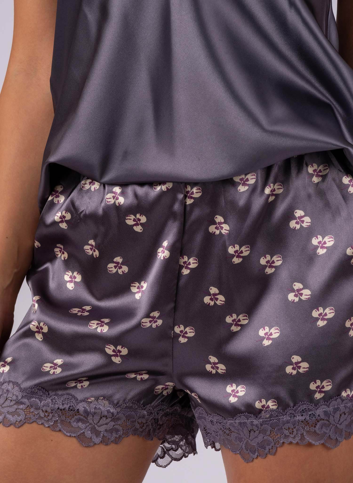 Pijamale Damă din satin, cu imprimeu, Gri - Rammi.ro