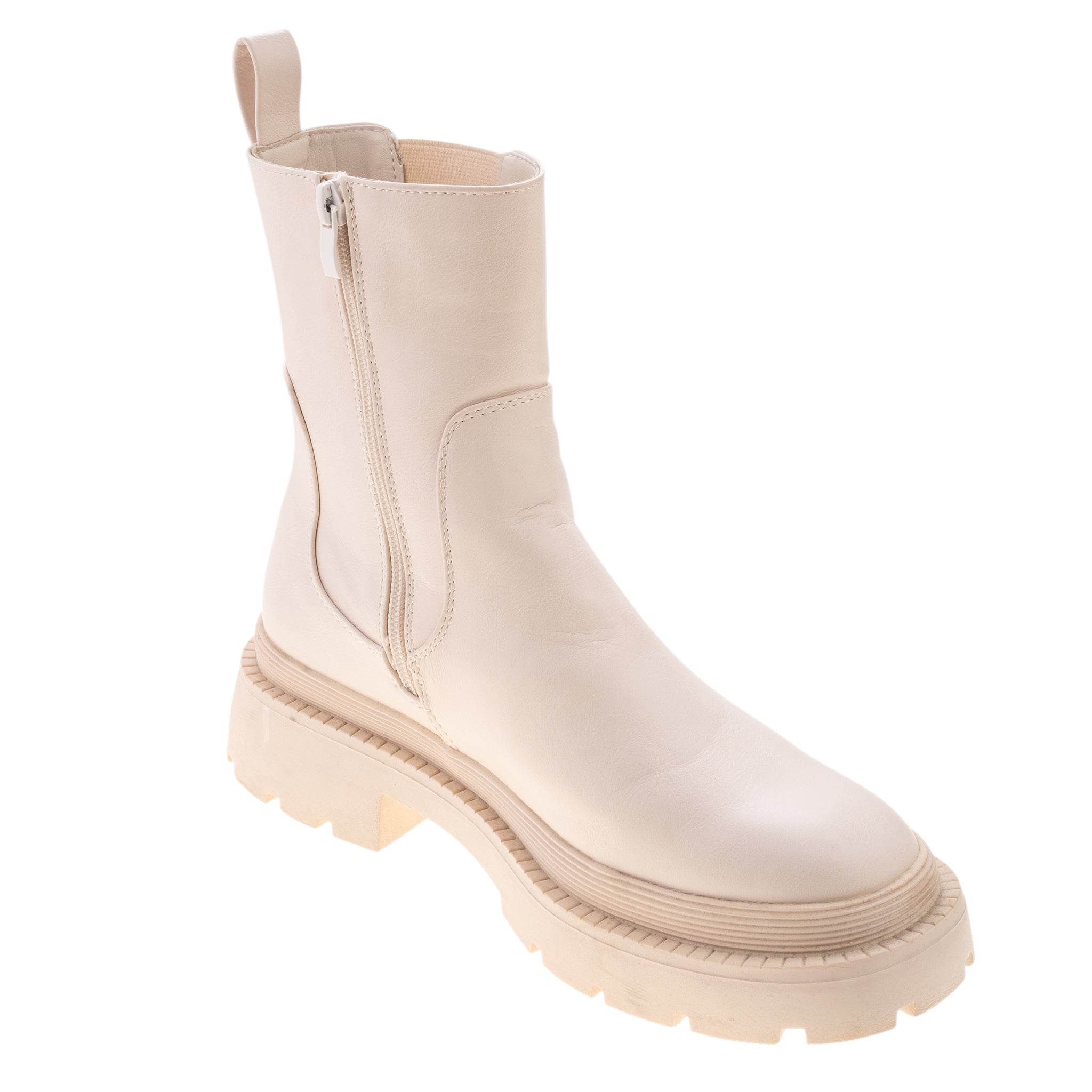 Botine din piele ecologica, Nude - Rammi.ro