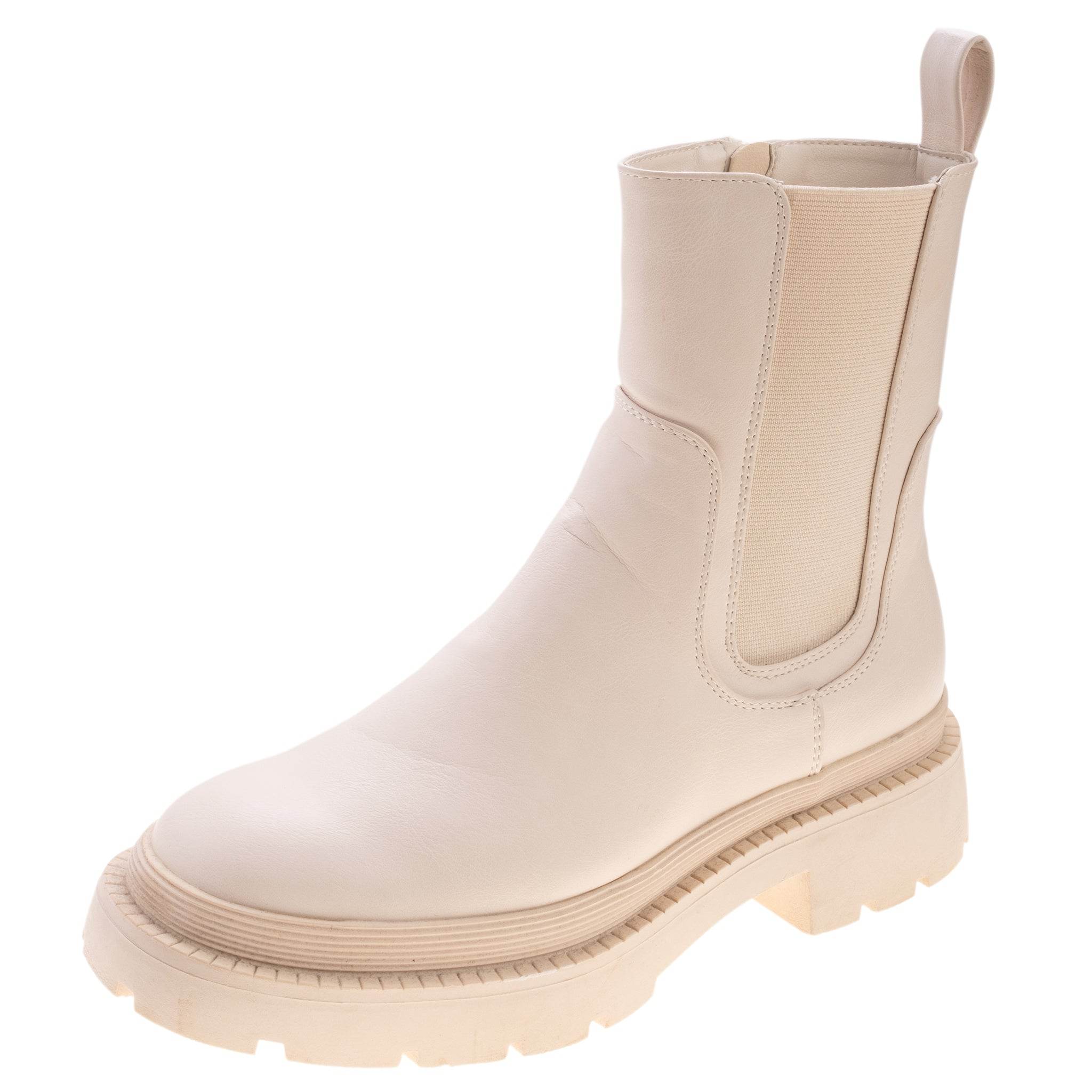 Botine din piele ecologica, Nude - Rammi.ro