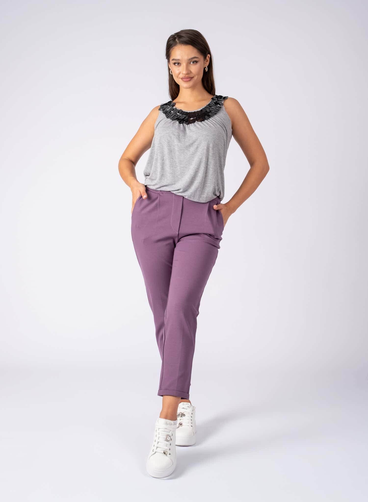 Pantaloni din vâscoză groasă, Lila - Rammi.ro