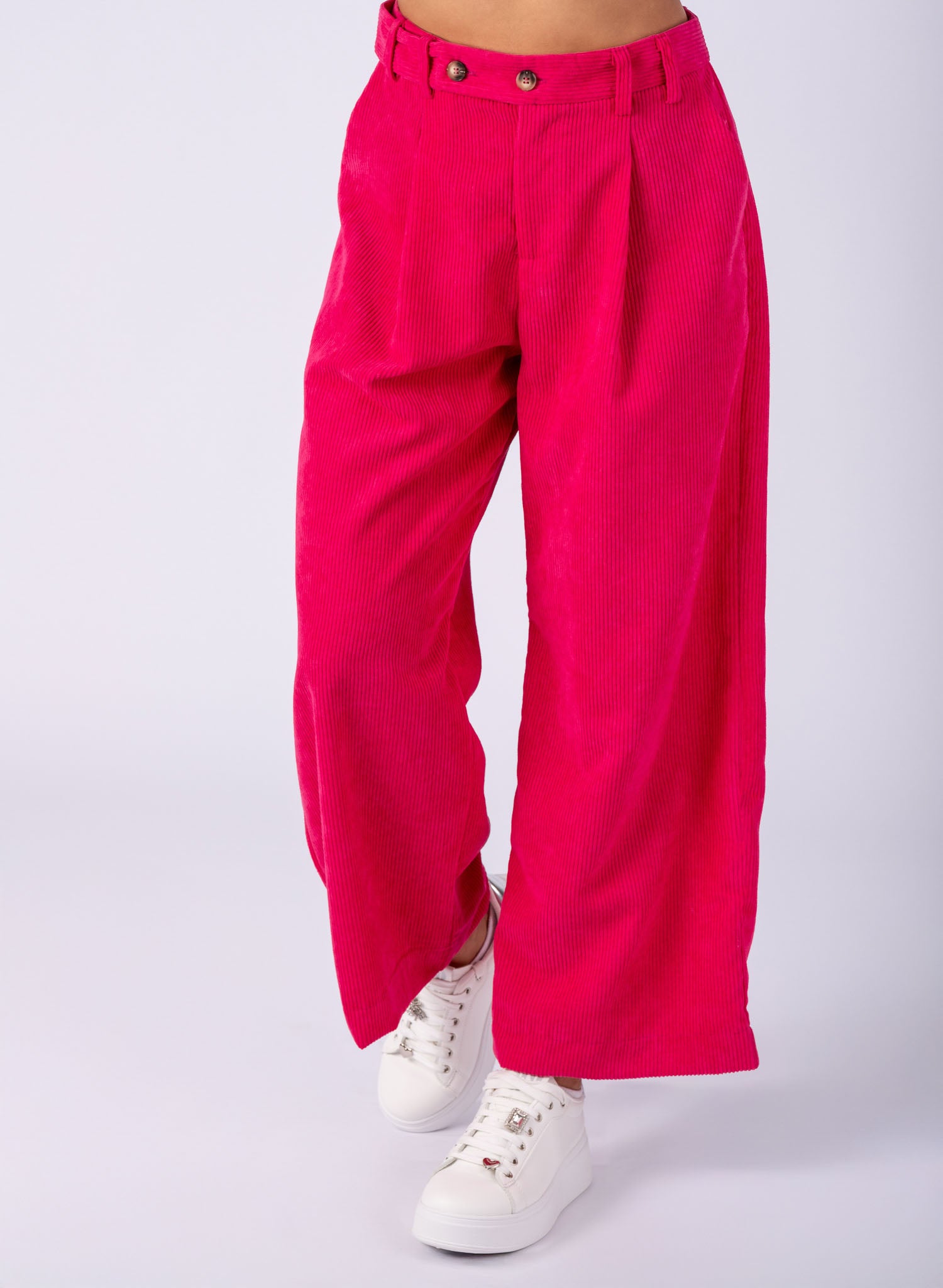 Pantaloni casual Fucsia, din material reiat
