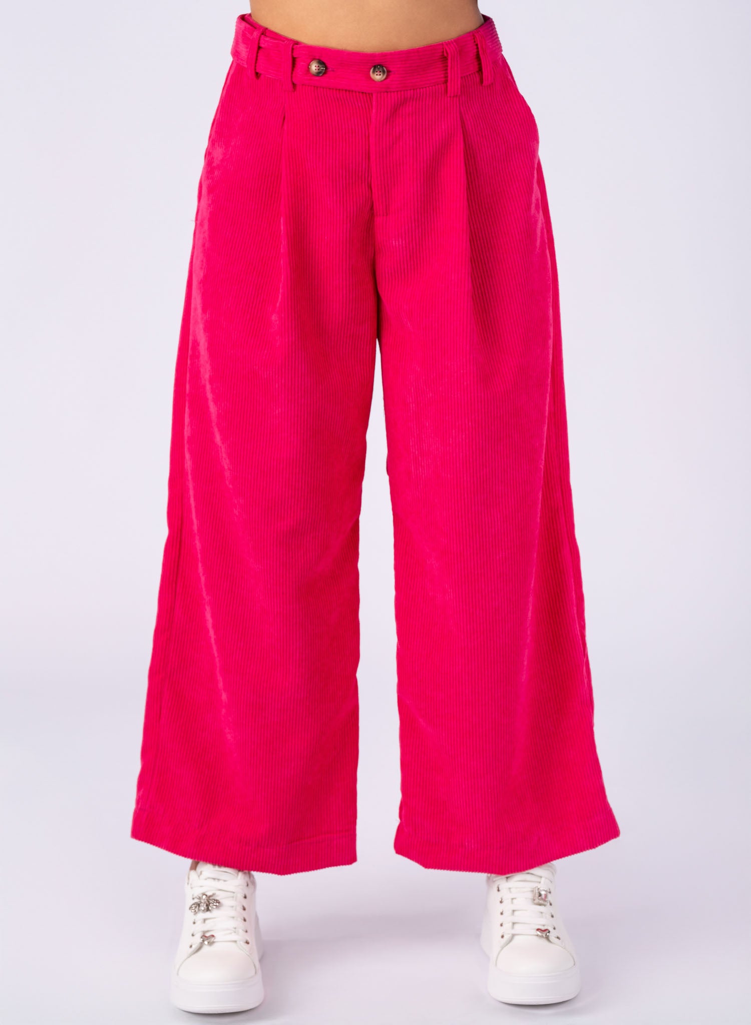 Pantaloni casual Fucsia, din material reiat
