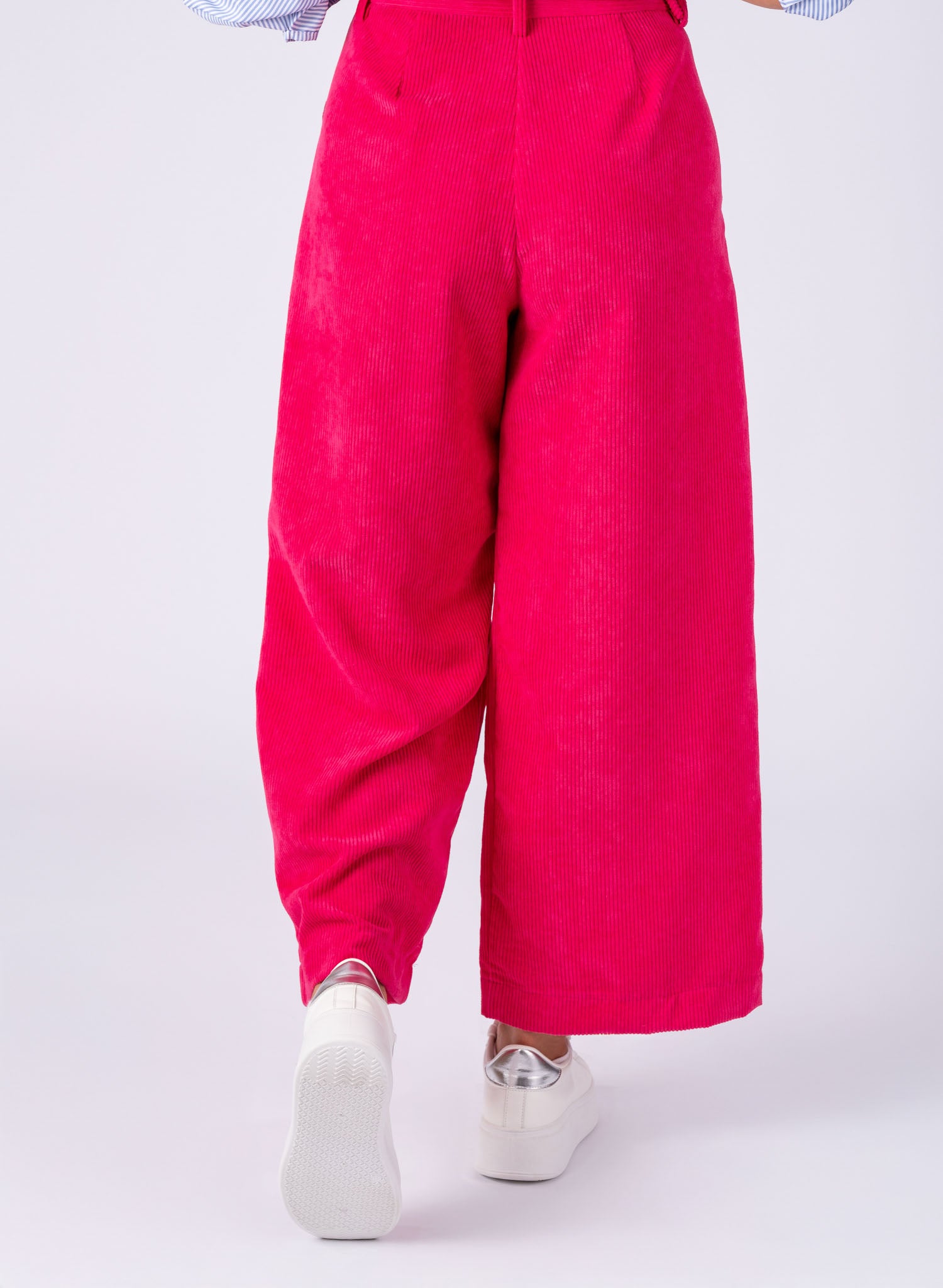 Pantaloni casual Fucsia, din material reiat