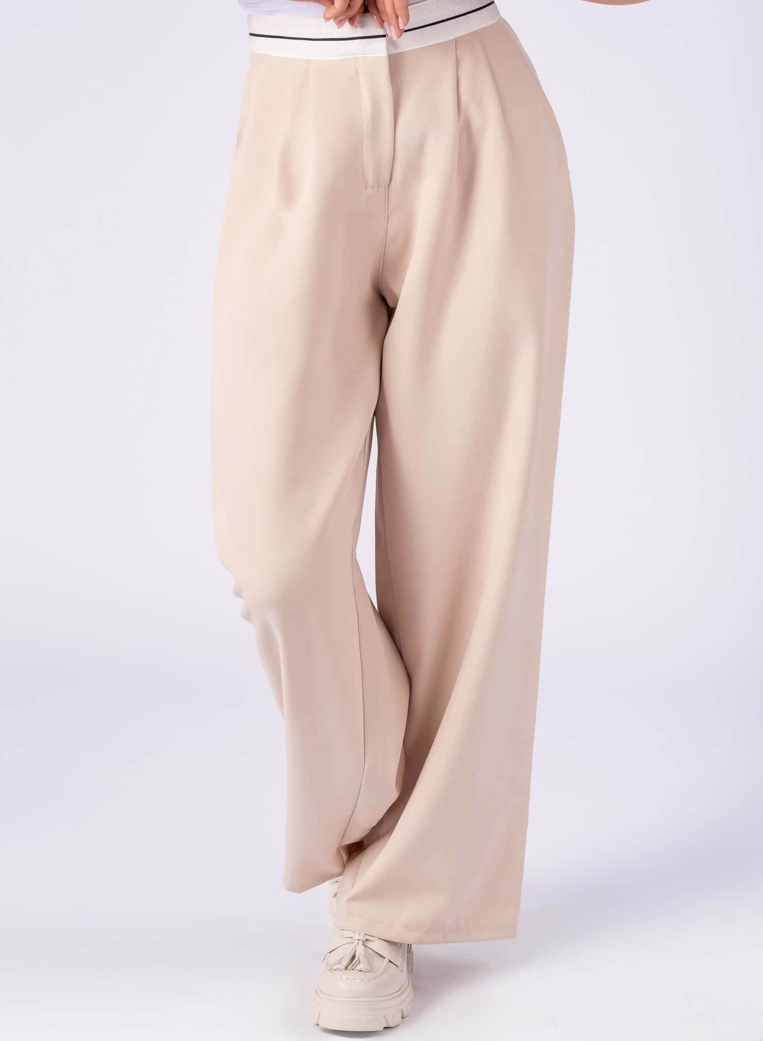 Pantaloni casual, Crem cu bata albă - Rammi.ro