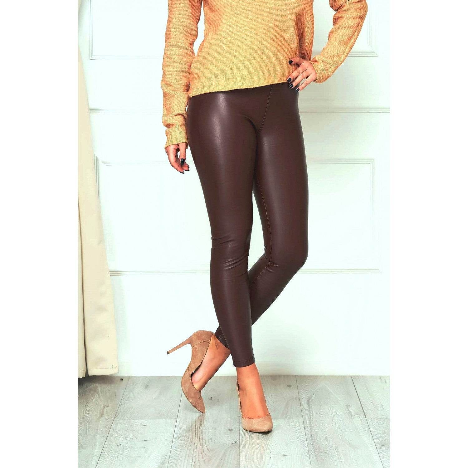 Pantaloni slim fit de piele ecologică - Rammi.ro