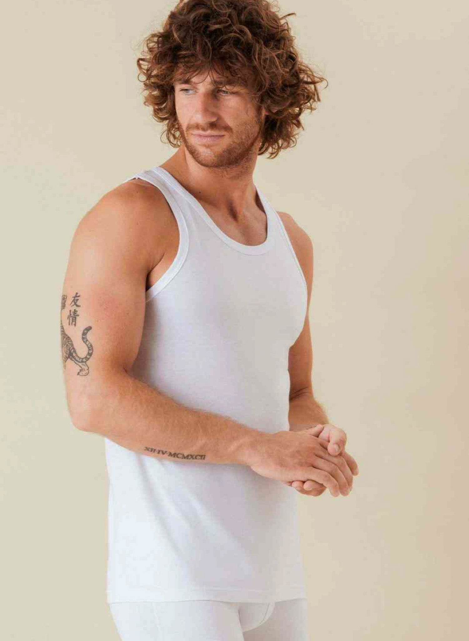 Set 2 maiouri bărbătești, alb, din bumbac - Rammi.ro