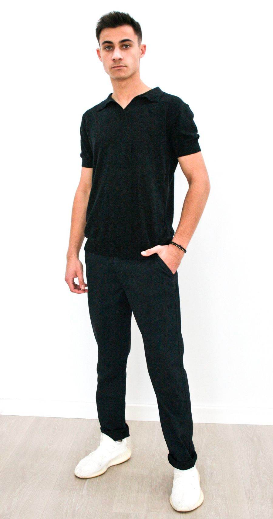 Tricou pentru bărbați, tricotat din bumbac fin, Negru - Rammi.ro