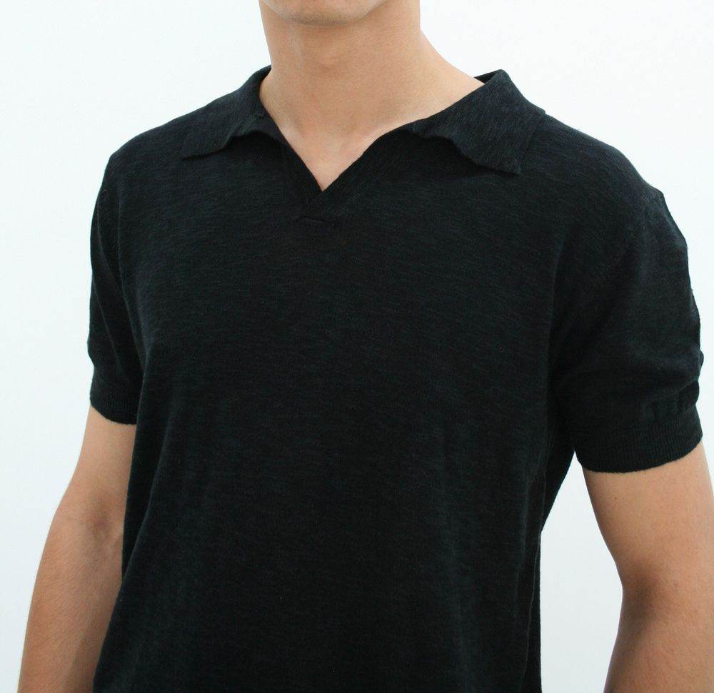 Tricou pentru bărbați, tricotat din bumbac fin, Negru - Rammi.ro