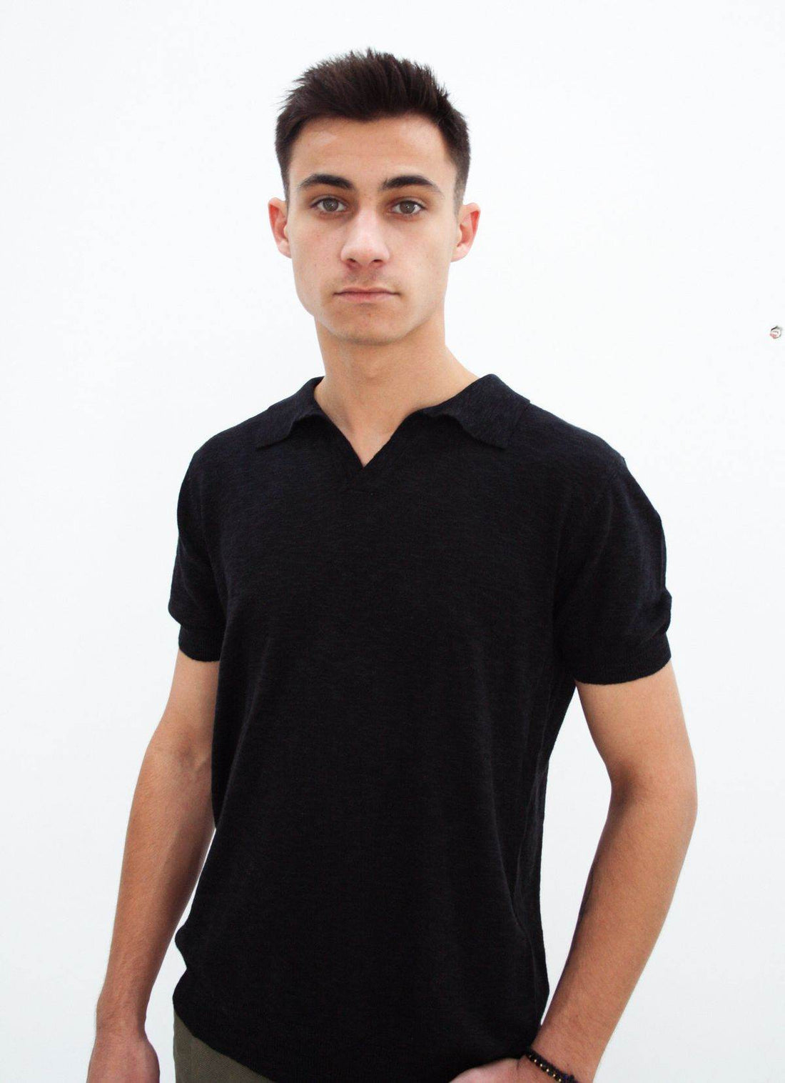 Tricou pentru bărbați, tricotat din bumbac fin, Negru - Rammi.ro