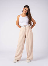 Pantaloni casual, Crem cu bata albă - Rammi.ro