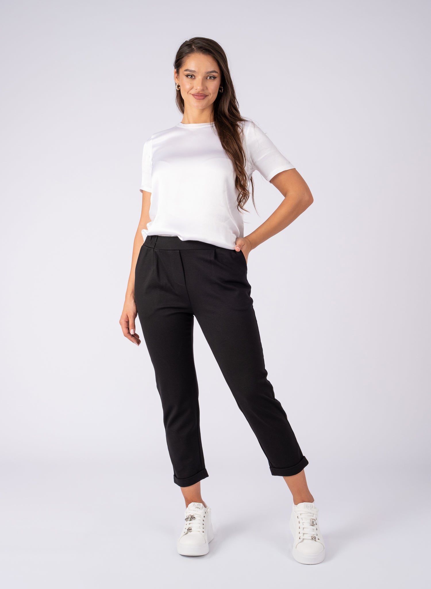 Pantaloni casual pentru femei, din vascoza, Negru