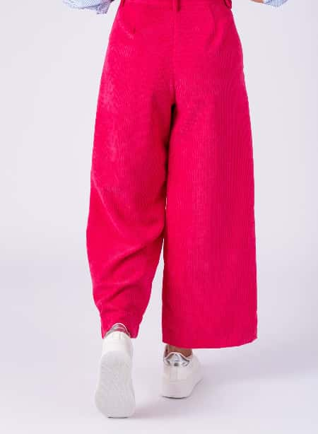 Pantaloni casual  Fucsia, din material reiat