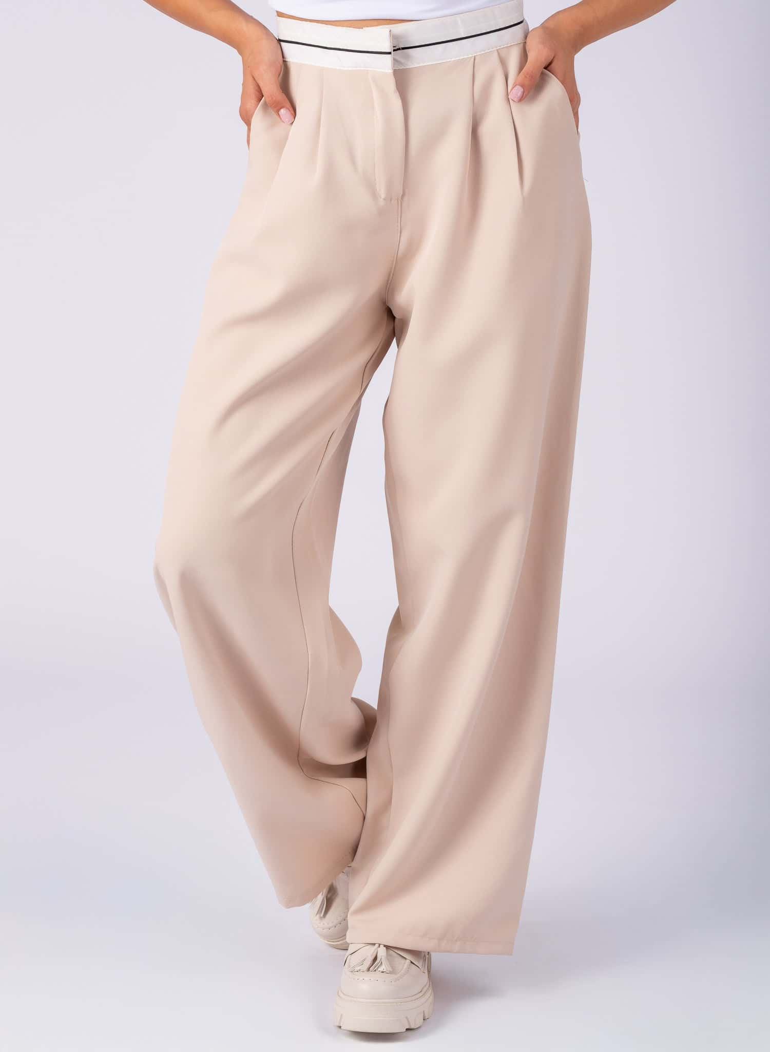 Pantaloni casual, Crem cu bata alba